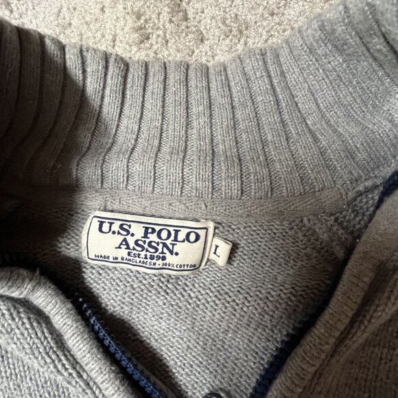 U.S. Polo Assn. Gray Knit Half-Zip Sweater Sz L 100% Cotton Mens Casual Pullover - Picture 3 of 7